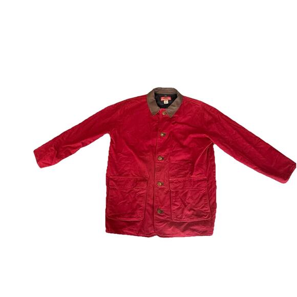 Marlboro Country Store Field Coat Small Waxed Canvas Red Jacket Leather Trim - Picture 1 of 10